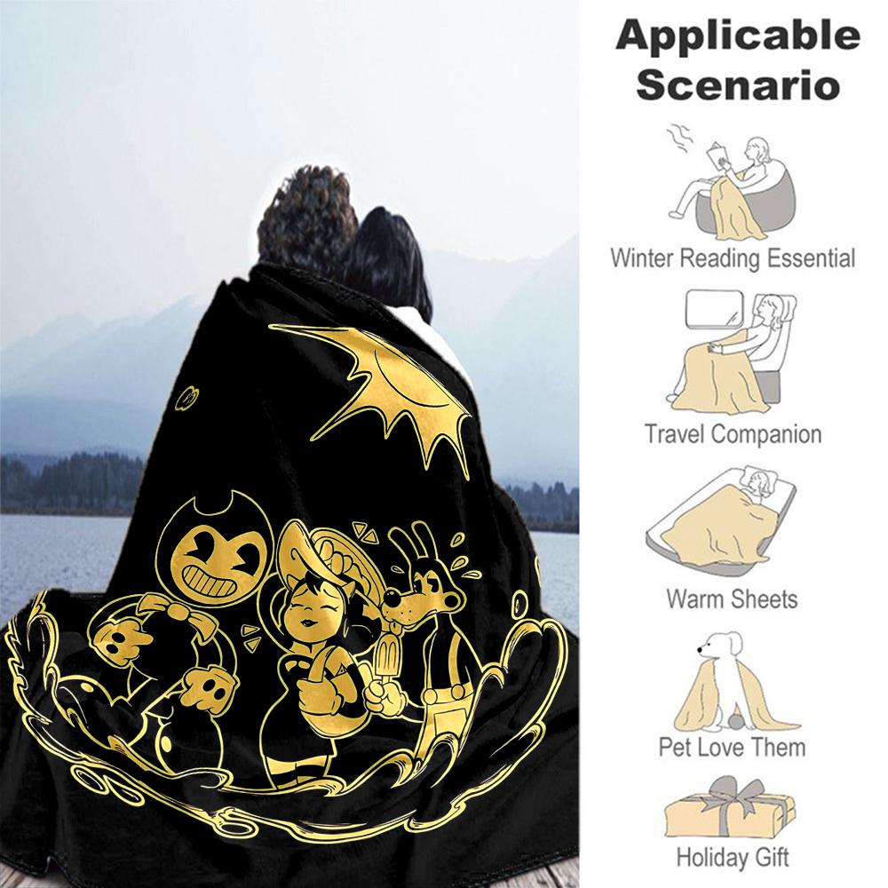 1 Stück Bendy and the Ink Machine Outdoor Flanell-Kuscheldecke - HD-Druck Leichte Weiche Warme Ganzjahresdecke für Sofa, Bett, Reisen, Camping 029