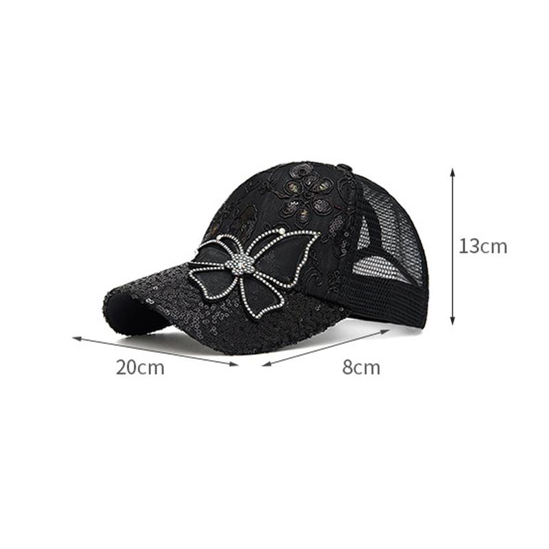 Summer Women's Rhinestone Bow Cap Mesh Breathable Sun Protection Baseball Cap Outdoor Sun Hat