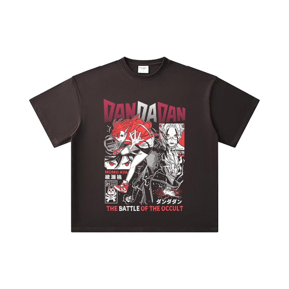 260 GSM Double Yarn 32 Count 100% Cotton DanDaDan V4 Occult Battle Print Unisex Heavy Cotton T Shirt