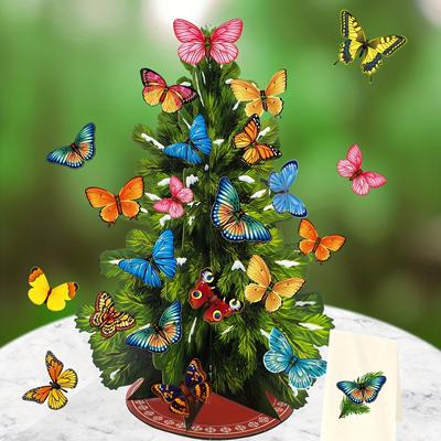 1set 3D Pop Up Christmas Tree Featuring Detachable Bird Butterfly Penguin Decoration for Christmas Party
