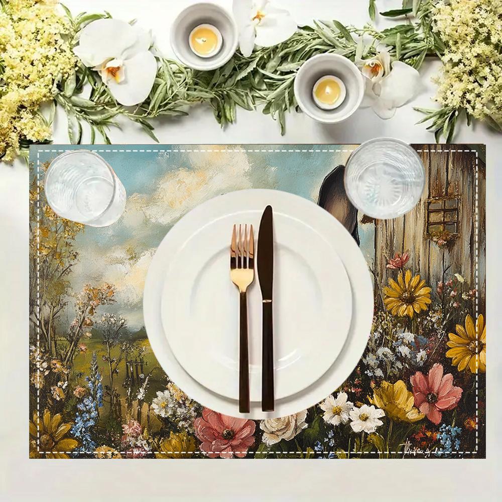 1pcs Boston Terrier Linen Placemats,  Decorative Dog Design for Dining, Kitchen, Indoor Festivals, and Home Decor