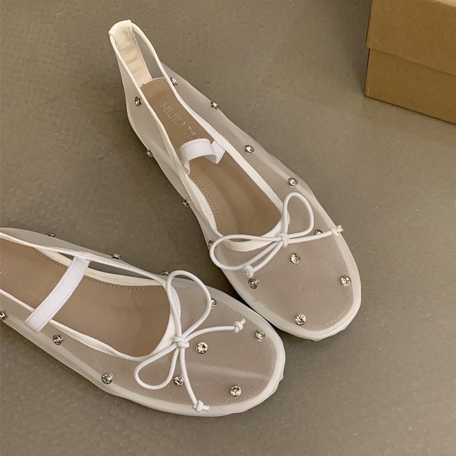 Fashion Bailamos New Brand Women Flat Shoes Fashion Mesh Ladies Elegant Mary Jane Shoes Soft Sole Outdoor Dress Ballerinas