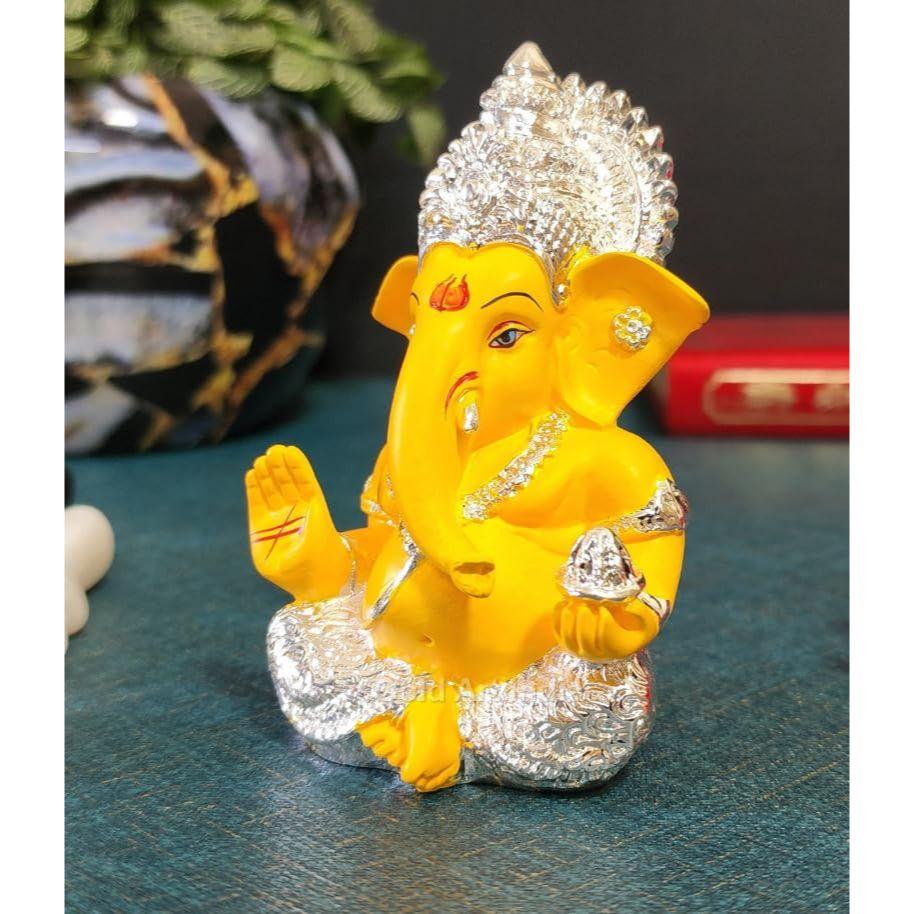 Silver Plated Ganesh Idol for Car Dashboard God Ganesha Idol for Home Decor Ganpati for Gift Office Table Shelves Gifting Idol