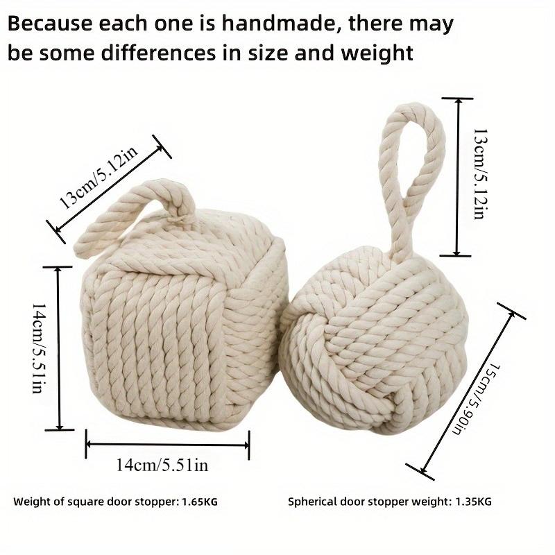 Handcrafted Fabric Door Stopper | Two Color Rope Weave Design,Square and Ball Shapes with Handles, Versatile Home & Office Decor