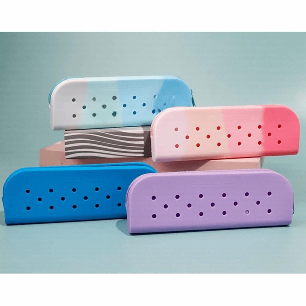 Breathable Holes Silicone Pencil Case Soft Zipper Pencil Pouch Lightweight Large Capacity Makeup Organizer Gift