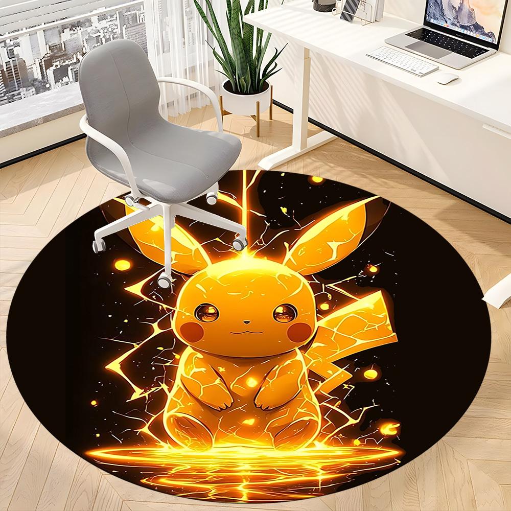 1pc Electric Pokémon Office Round Area Rug, Indoor Mat Suitable For Office,Bedroom Living Room Home Decor, Room Deco a0928188