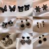 Silver Needle Black Crystal Geometric Stud Earrings Niche Versatile Earrings Temperament Light Luxury Premium Earrings