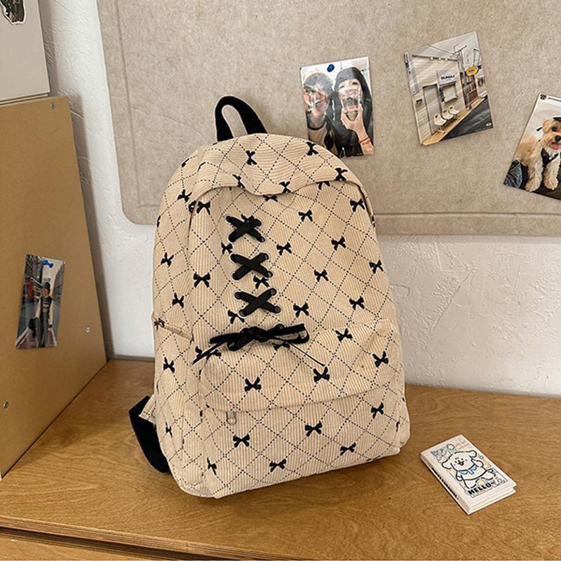 

Вельветовый рюкзак с бантом для женщин, студенток колледжа, универсальный рюкзак для школьников, большой вместимости, на плечо 30x12x40cm хаки