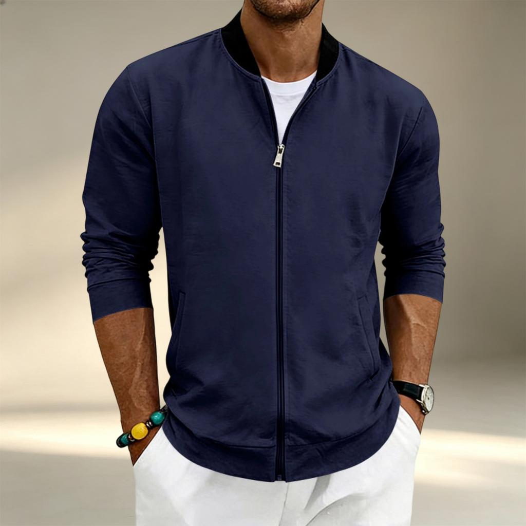 Men's Lightweight Stand Collar Baseball Jacket Long Sleeve Zip Up Sports Coat