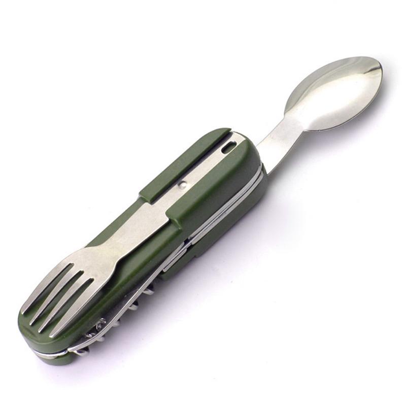 Stainless Steel 7 In 1 Camping Cutlery Set - Foldable Multifunctional Outdoor Tableware With Fork Spoon Knife For Picnic Hiking