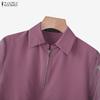 ZANZEA Women Casual Turn Down Collar Splice 3/4 Sleeve Blouse