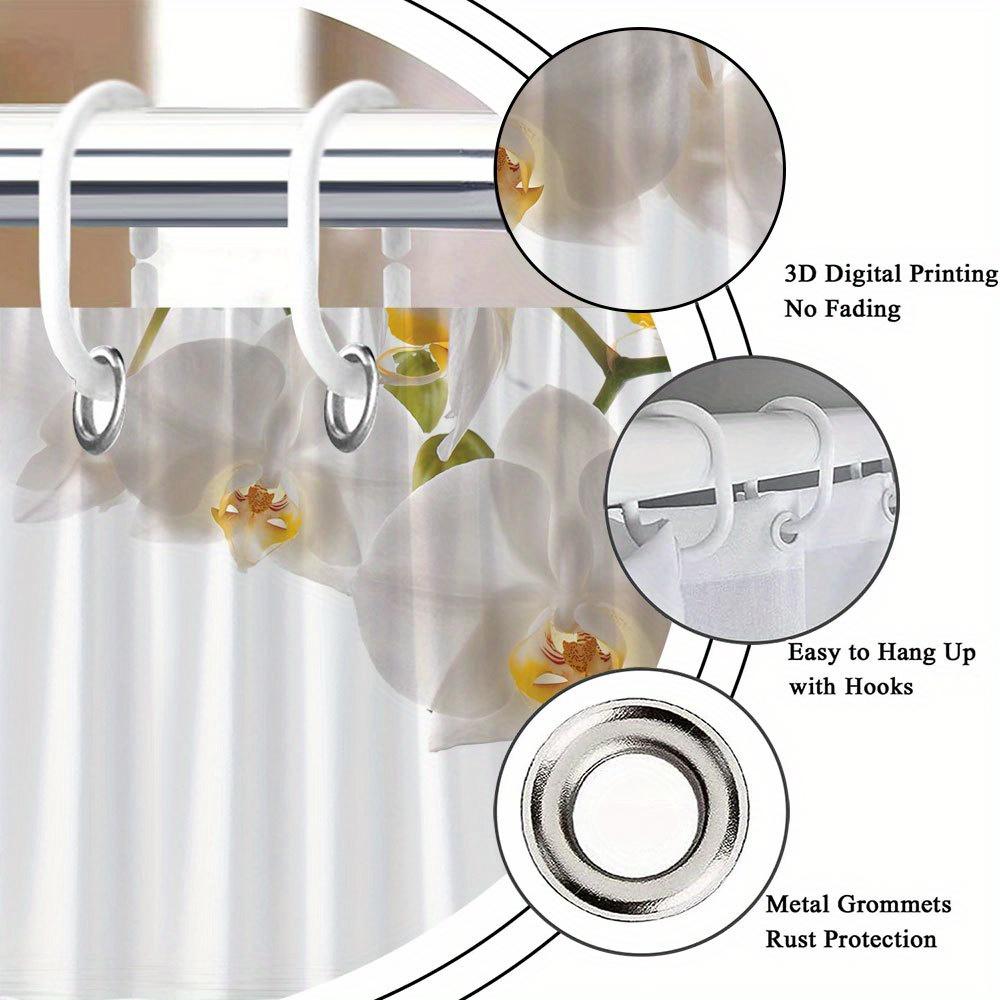1 Piece Orchid Shower Curtain - White And Yellow Flowers Floating On The Water Delicate Petals Polyester Fabric Machine Washable