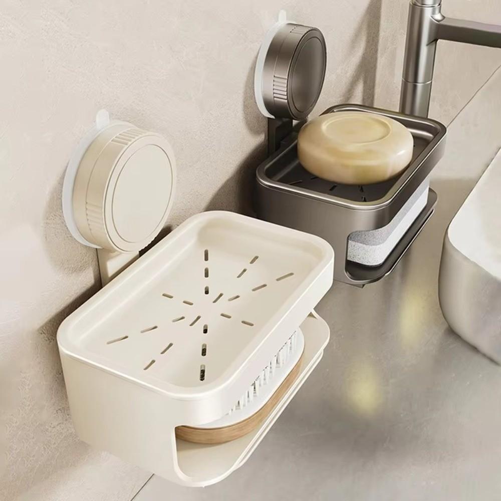 Wall Mounted Self Draining Soap Holder Detachable Soap Drain Box Suction Cup Soap Dish  Shower