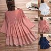 Plus Size Vintage V Neck Lace Top Women Blouse T Shirt