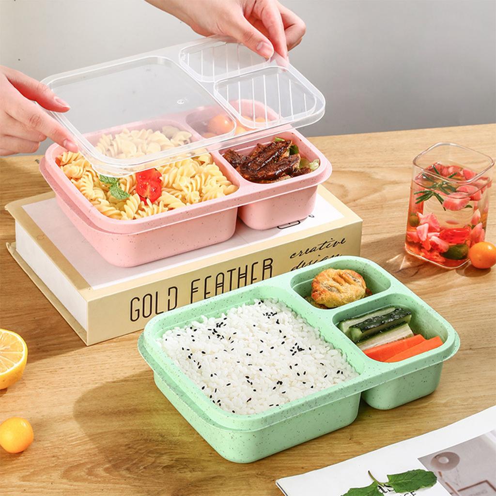 WORTHBUY Reusable Plastic Lunch Box For Student Divided Bento Box Outdoor Portable 3 Compartment Food Container Microwave Safe