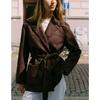 Fall New Women's Clothing French Style with Belt Lapel Long Sleeves Suede Effect Jacket Outwear 4968221