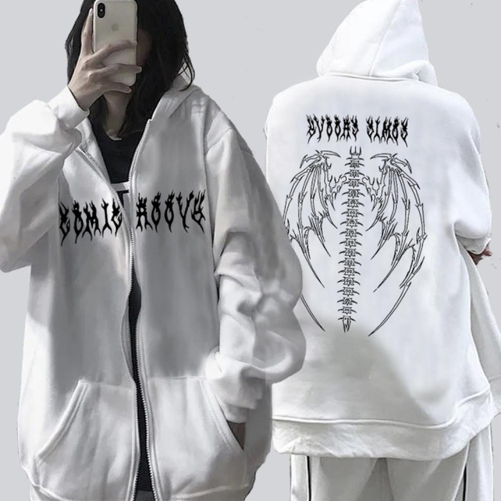 Gotická mikina s kapucí s dlouhým rukávem Harajuku Skeleton mikina Dámské Y2K Estetické Hip Hop Streetwear Vintage Oblečení na zip