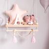 Nordic Style Wooden Beads Wall Hanging Shelf Swing Rope Floating Shelves Display Storage Rack Decor For Home, Office, Cafe