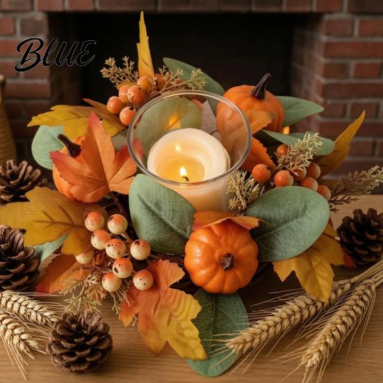 Thanksgiving Table Centerpieces Fall Maple Leaf Candle Ring Autumn Pillar Wreath Artificial Holder for Harvest Party Centerpiece Theme Supplies