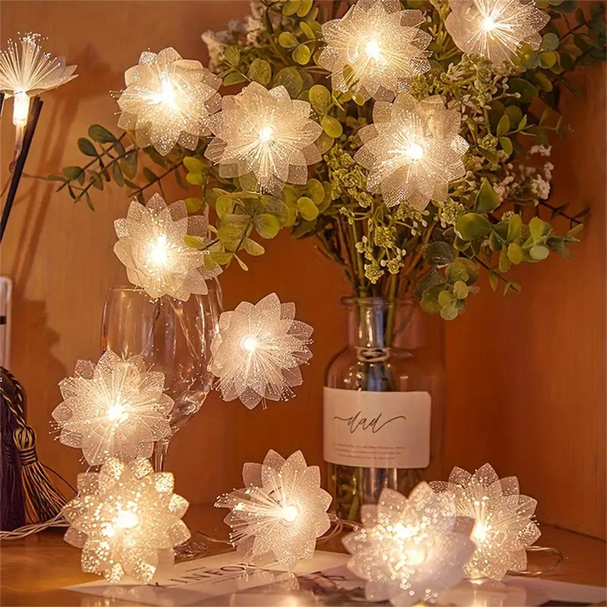 

1.5M/3M/6M Светодиодная гирлянда на батарейках, волоконный цветок, подходит для свадебного, фестивального, рождественского украшения. 1.5M 10 LED теплый белый