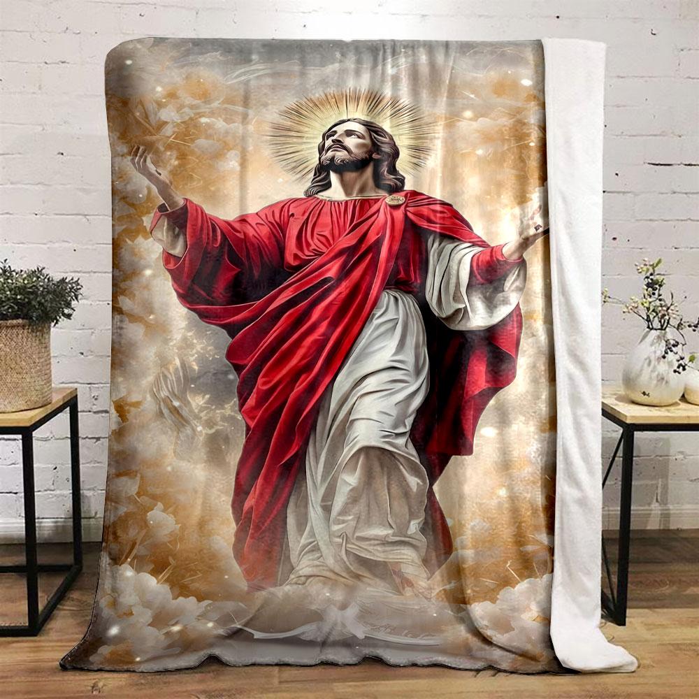 Jesus Cloud Halo Blanket  Printed Blanket for Living Room Bed Couch Lunch Break Soft Cozy Blanket for Friend's Festival Gift
