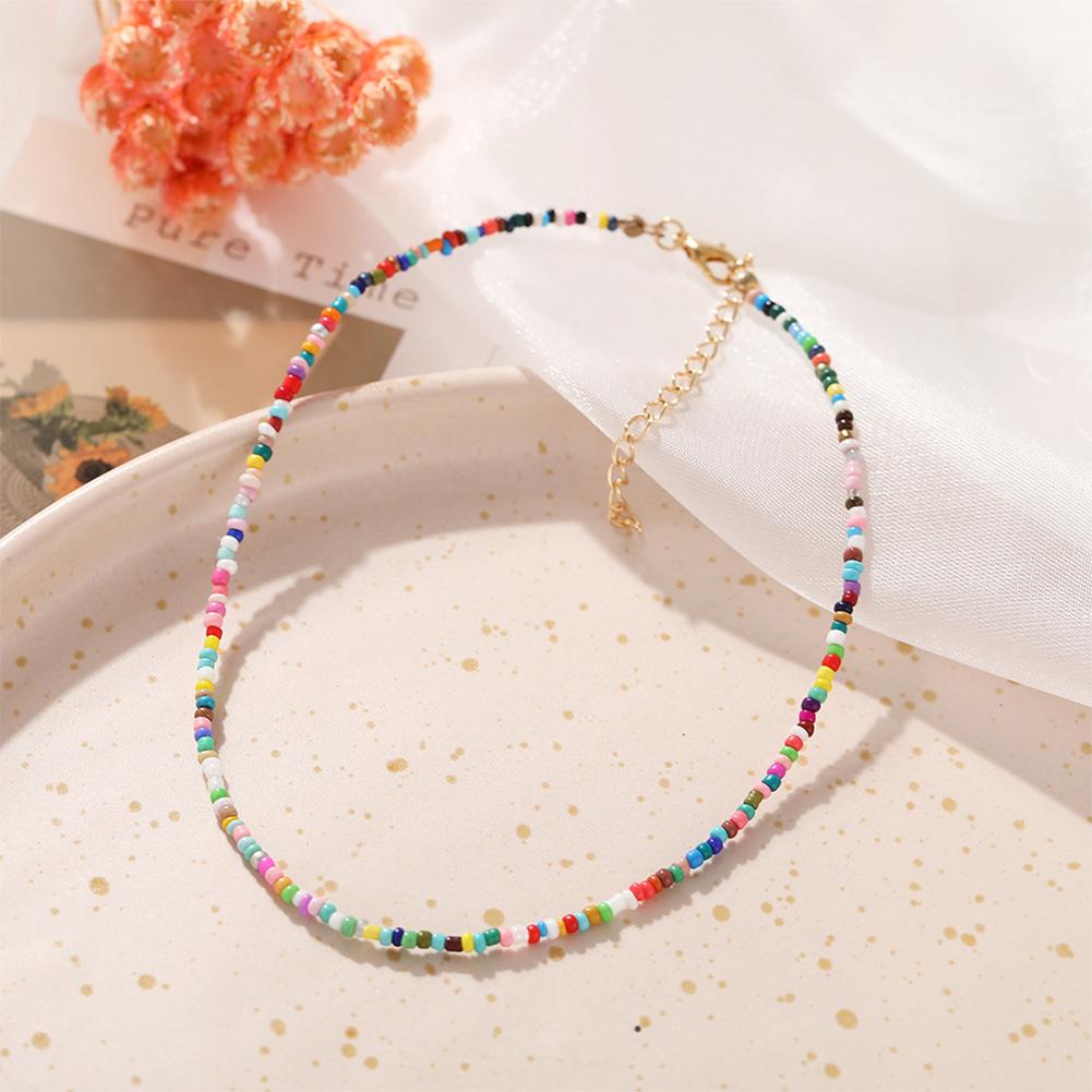 Fashion Creative Colorful Rice Bead Necklace Bohemian Clavicle Choker Beaded Necklace Jewelry Gifts for Women