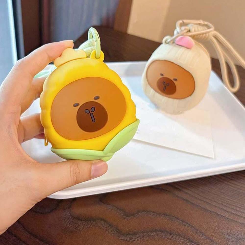 Cartoon Hanging Rope Storage Bag Creative Round Silicone Coin Purse Keychain Earphone Bag  Car Key