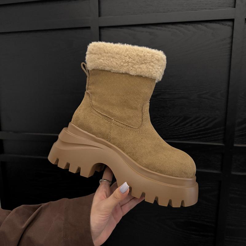 Women's Large Size Soft Sole Cold Resistant Winter Warm Anti-slip Fur One Snow Boots Padded Lined Ankle Boots Anti-slip Sports Cotton Boots