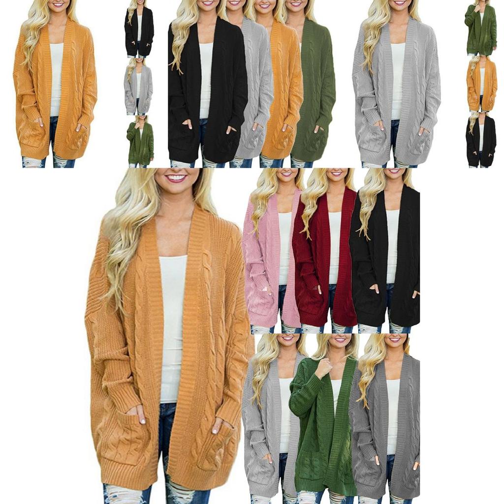Cozy Women Cardigan Sleeve Loose Knitted Sweater Outwear With Fashion Pockets