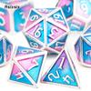 7 Pcs Blue Pink Standard Metal Dice Solid Metal Polyhedral Dice Set Suitable for Role-Playing RPG  Board Game Card Game
