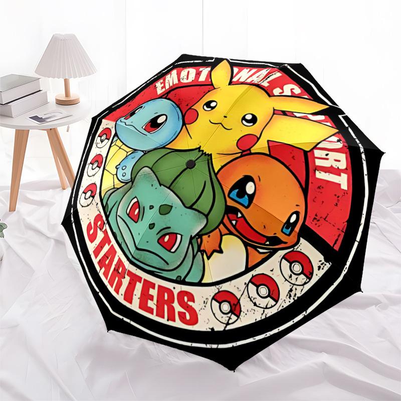 1PC Pokémon Starters Automatic Open/Close Folding Umbrella, Windproof 8 Ribs Construction, Lightweight Travel Umbrella 0902075