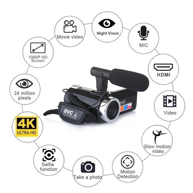 Videocamera 4K Full HD Videocamera 2400 MP Videocamera per visione notturna IR Schermo LCD touch da 3 pollici Fotocamera zoom 18X con microfono