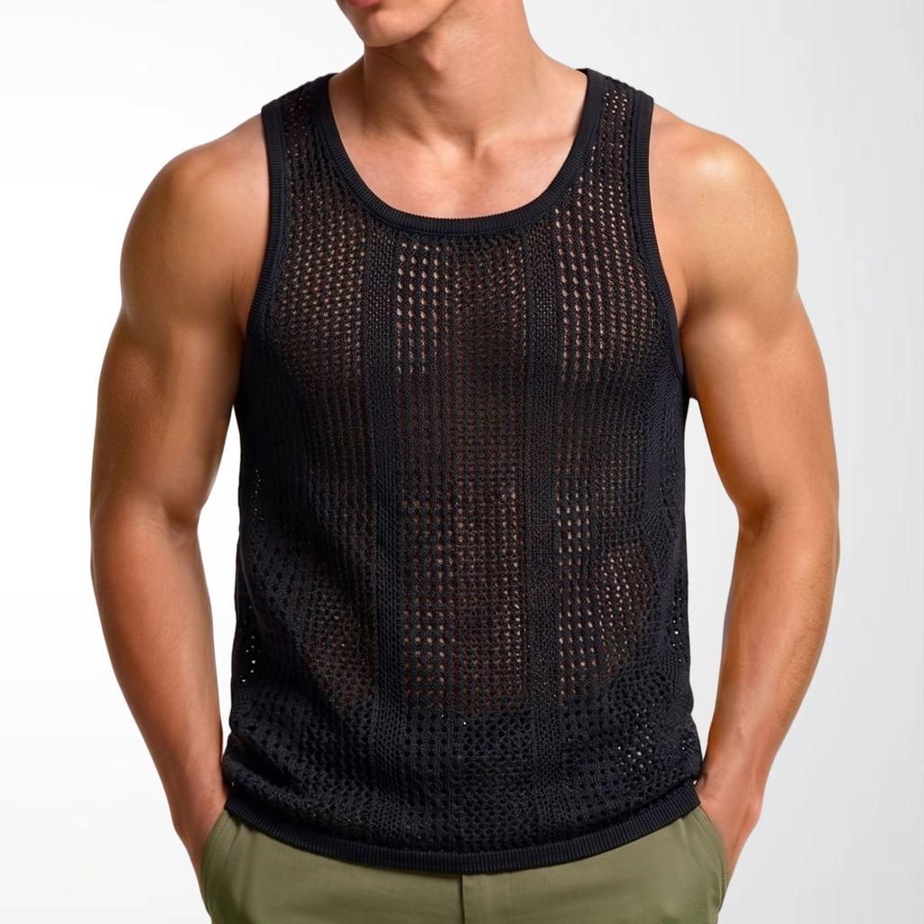 Vestă Casual de Vară din Lână Tricotată, Fără Mâneci, cu Decolteu Adânc în U pentru Bărbați (SY0023)