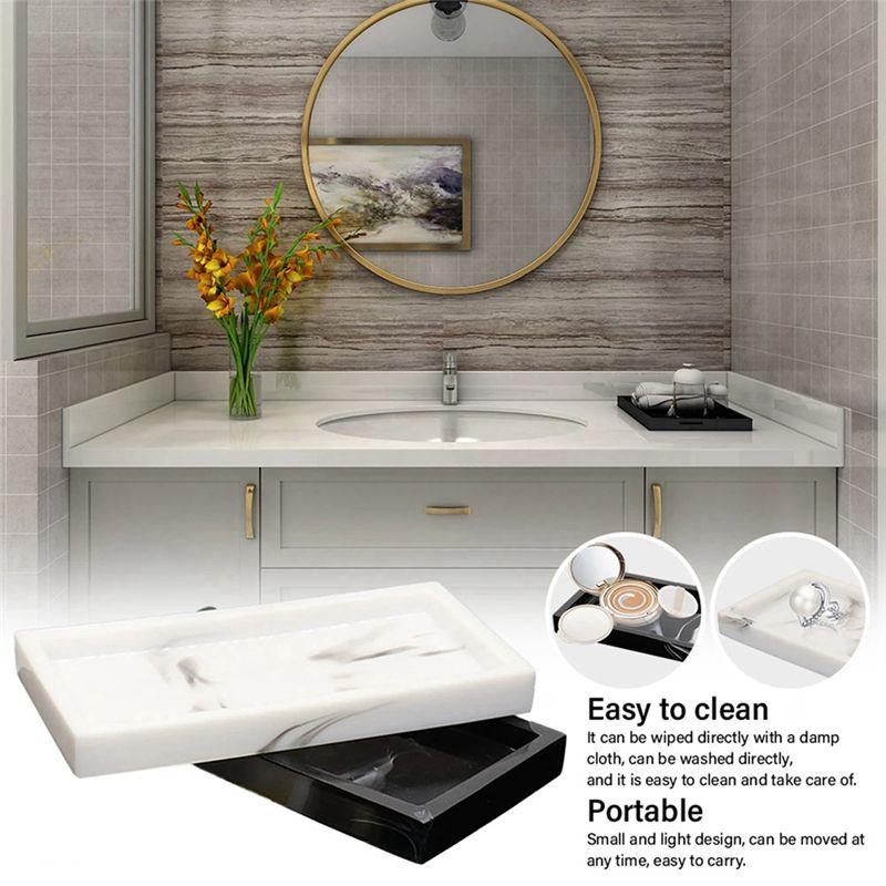 AEE4-Marble Pattern Resin Tray Non Slip Rectangular Plate Countertop Bathroom Soap Shampoo Storage Tray Home Decor