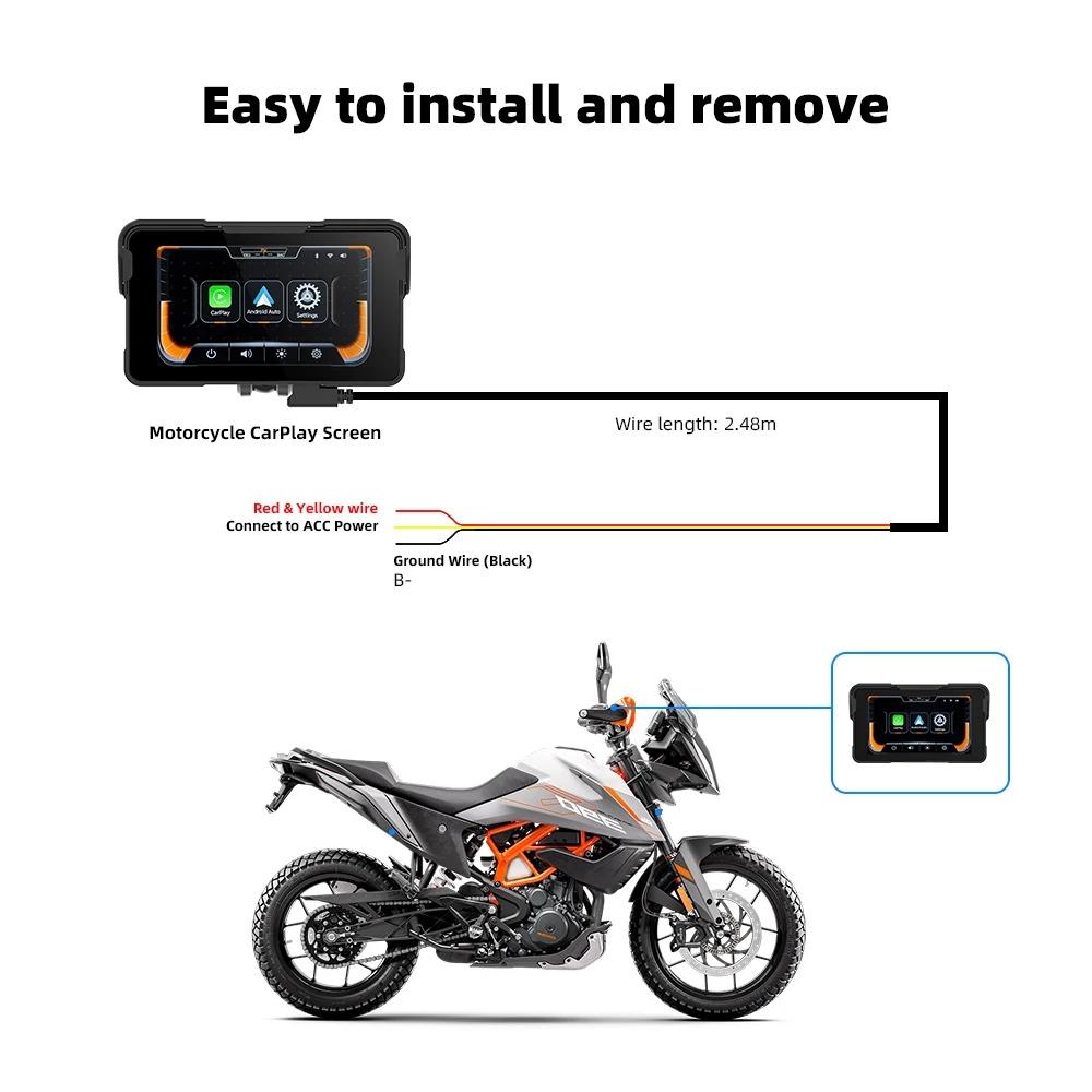 5 Inch Motorcycle DVR GPS Navigation Display Screen Portable Digital Dashboard Moto Wireless CarPlay & Android Auto Smart Box for Motorbike