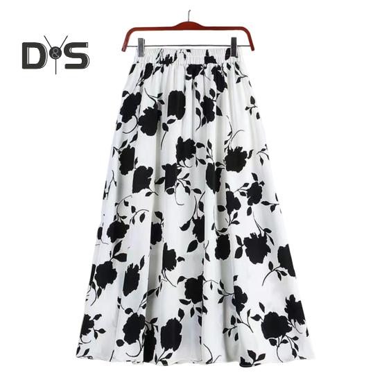 

Женская юбка, эластичная юбка А-силуэта с высокой талией, принт в виде цветка розы, юбка миди с плиссированным подолом, для работы, отдыха, повседневной носки XL белый