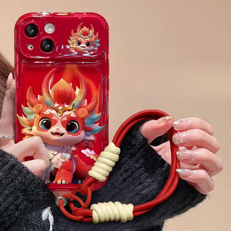 

Подходит для Apple 15 Чехол для мобильного телефона iPhone14promax/13 Divine Beast Colorful Dragon Lanyard 11/12 Flip Mirror iPhone 16