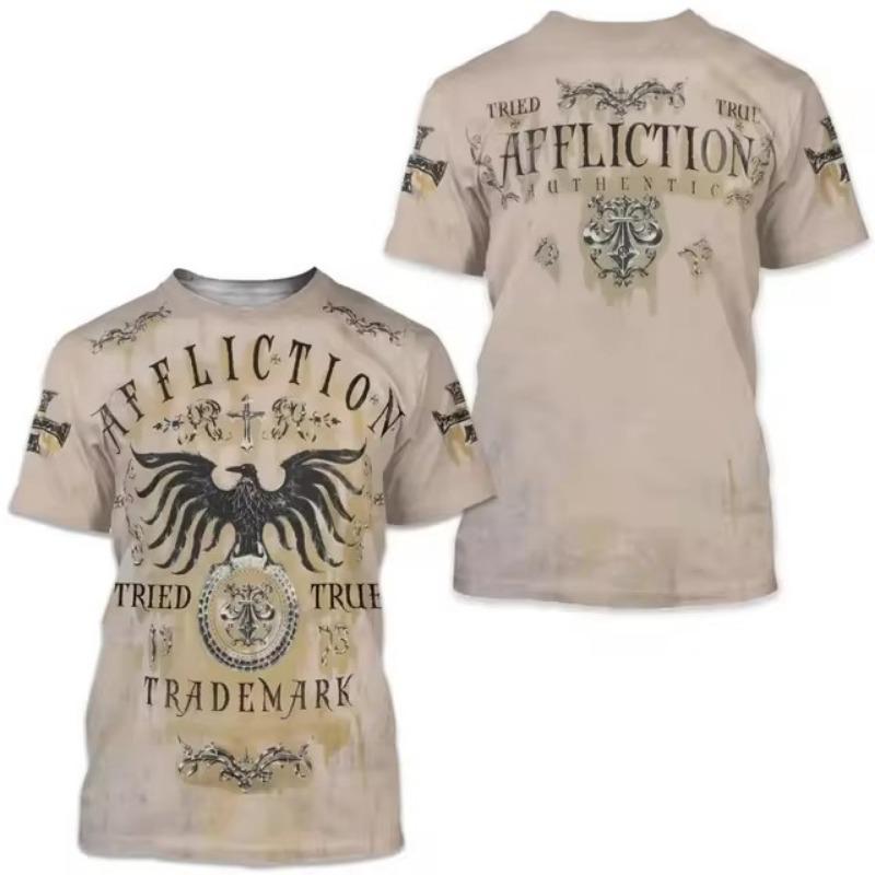 Vibrant Eagle Cross 3D Print Graphic Tee – ležérní, prodyšné, s krátkým rukávem, letní oblečení na ulici, pánské módní oblečení pro outdoorové aktivity