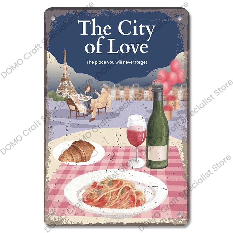 Vintage Paris City of Love Bastille Day Metal Tin Sign  French Wall Decor for Cafe Living Room Home  Retro Poster Plaque for Uni