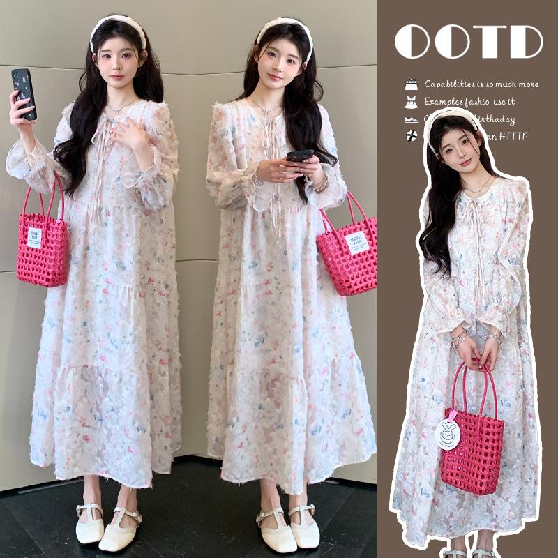 2026 Early Spring Maternity Dress - Sweet Dopamine Color Floral Plus Size M [90-115 jin]