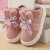 Fashion Thick Soled Women's Slippers 2024 New Winter Bow Decoration Home Interior with Plush Insulation Anti Slip Properties Platform