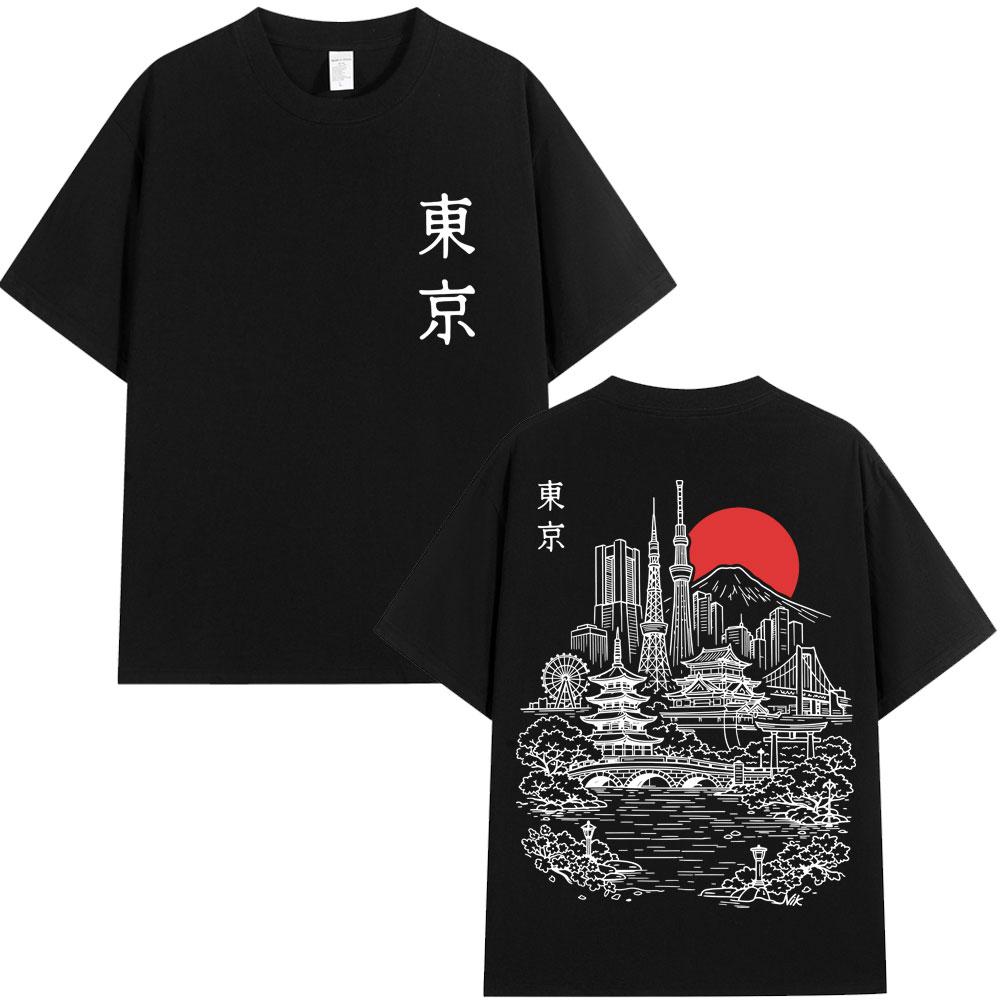 Japanese Tokyo Style Sakura Travel Graphic T Shirt Unisex Women Fashion Harajuku High Quality T-shirts Loose Cotton Casual T-shirt