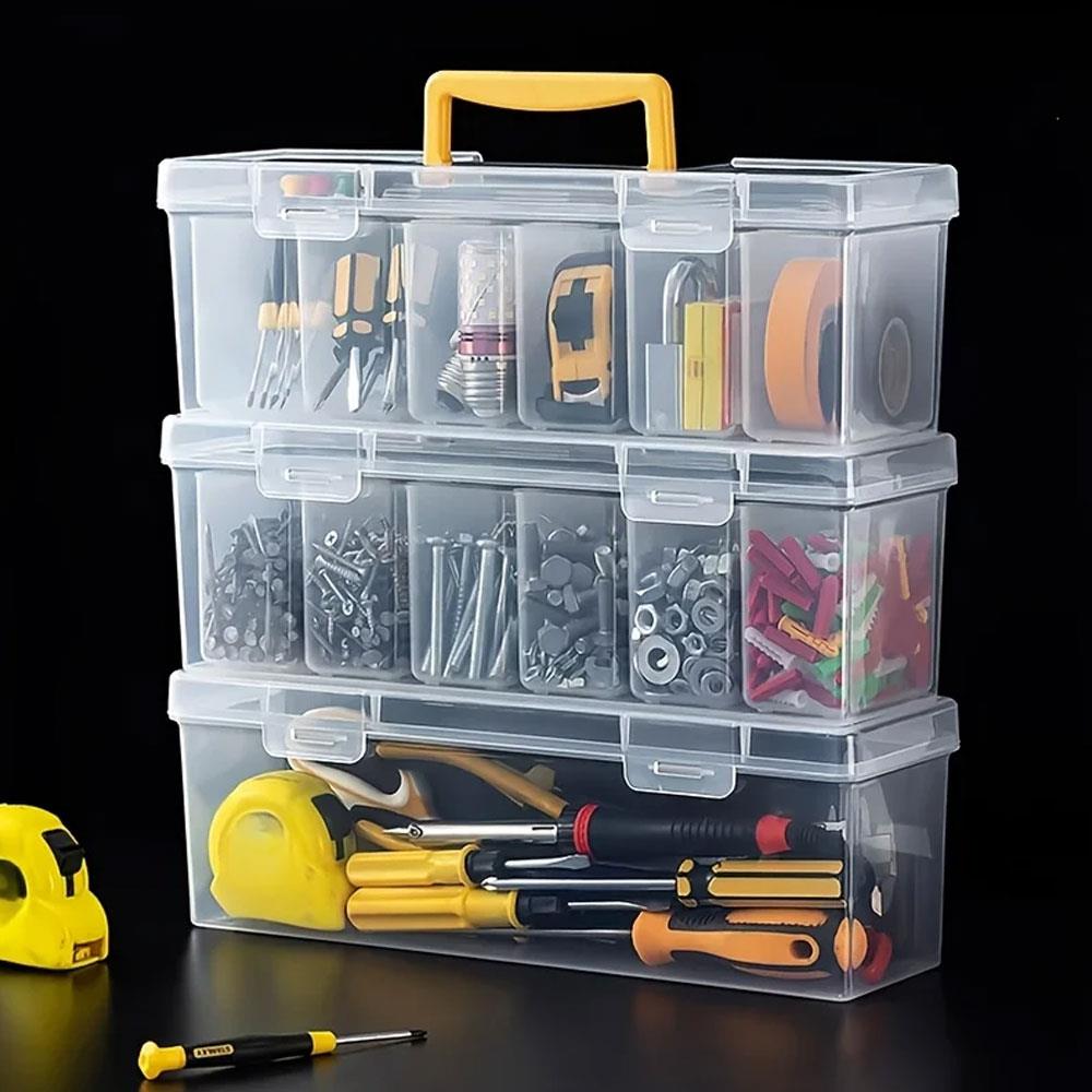7pcs Tool Parts Storage Box Set With 6 Detachable Inner Bins Portable Plastic Hardware Organizer Case Storage Case Container