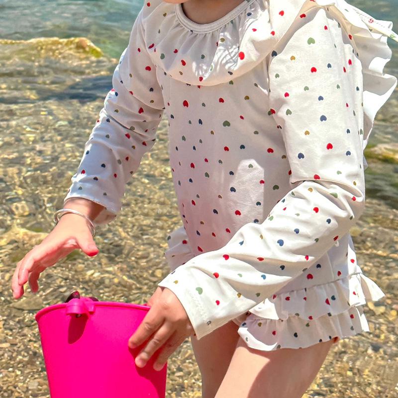 Fashionable Korean Style Girls' Long Sleeve Backless One-Piece Swimsuit for Summer