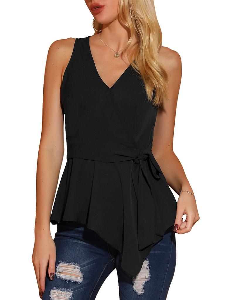Allegra K Sleeveless Sweater Top with and Size XL Women's V-Neck Tie-Waist, Black,