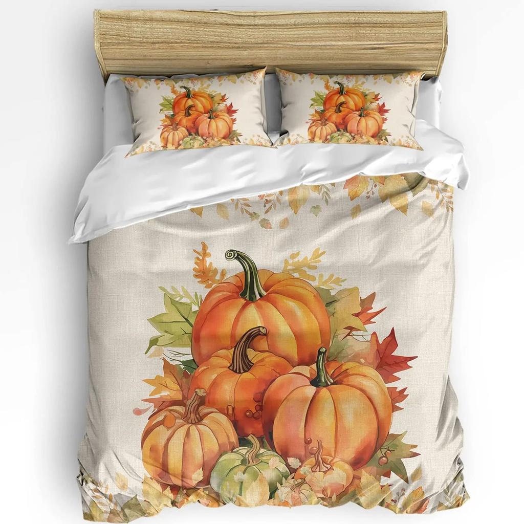 Autumn Maple Bedding Set Pumpkin Fall Comforter Cover Happy Thanksgiving Duvet Cover Farmhouse Room Decor Durable Quilt Cover