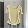 Plus Size Square Neck Standard Sleeve T-Shirt Loose Slimming Ribbed Base Top Versatile Breathable Soft Material Flattering Slim Women Top