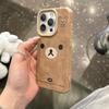 Cute Kawaii Bear Silicone Phone Case IPhone 16 Pro Max 15 14 Plus 13 12 Full Coverage Anti-Drop Brown Leather Texture