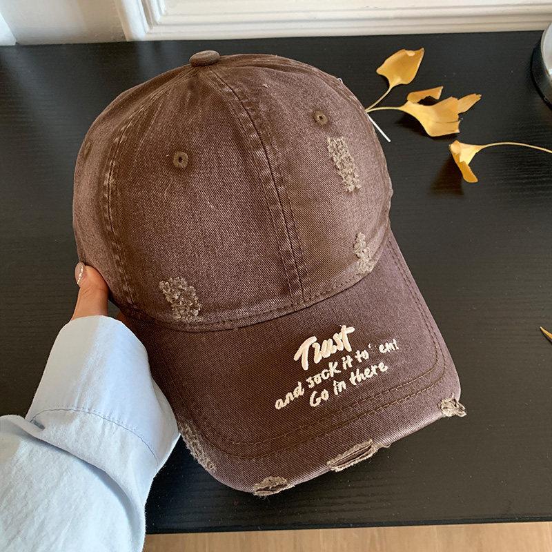 Vintage Style Cotton Baseball Cap With Embroidered Letters For Women Spring Summer Sun Protection