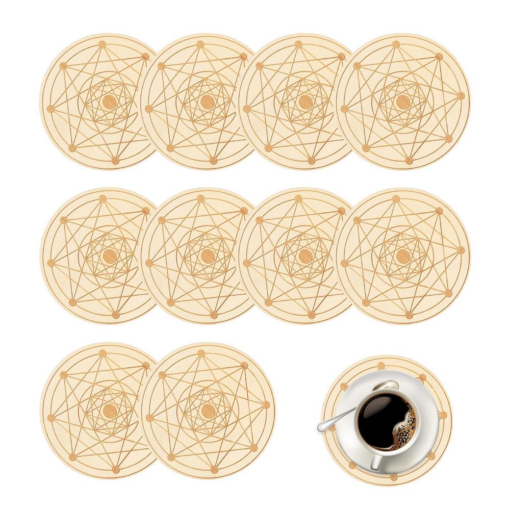 Wooden Coasters For Drinks 10x Creative Geometric Pattern Drink Coasters Unique Wooden Cup Mat Heat Resistant Tabletop